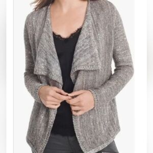 WHBM Gray Squined Longline Wool Blend Nightout Evening Flowy Open Cardigan M